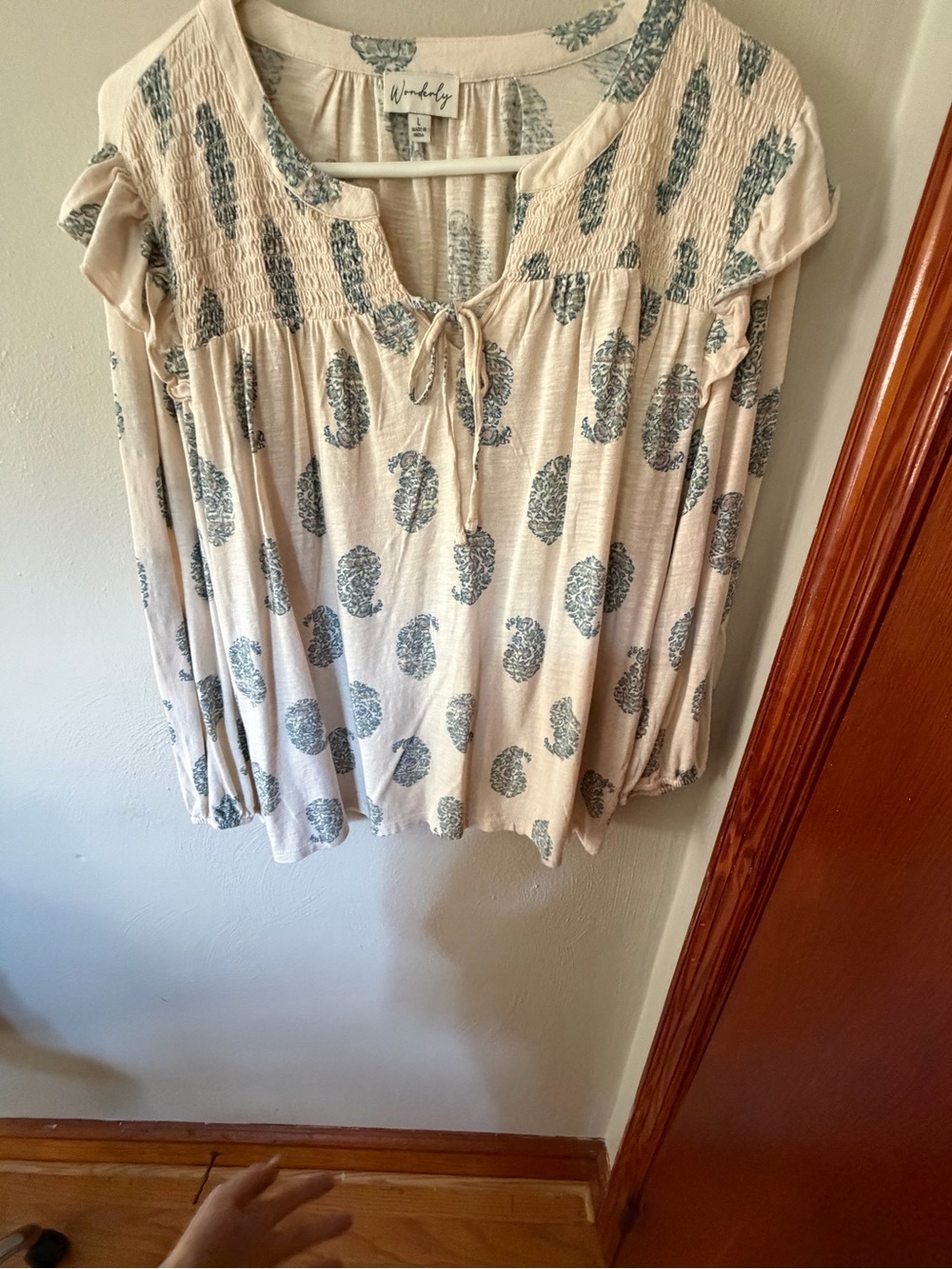 Wonderly Cream Tunic with Soft Blue Paisley Print